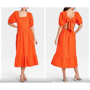 Who What Wear Orange Linen Blend Dress Small